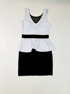 Vestido Corto Formal, Suzy Shier - (Talla:M) Blanco/Negro