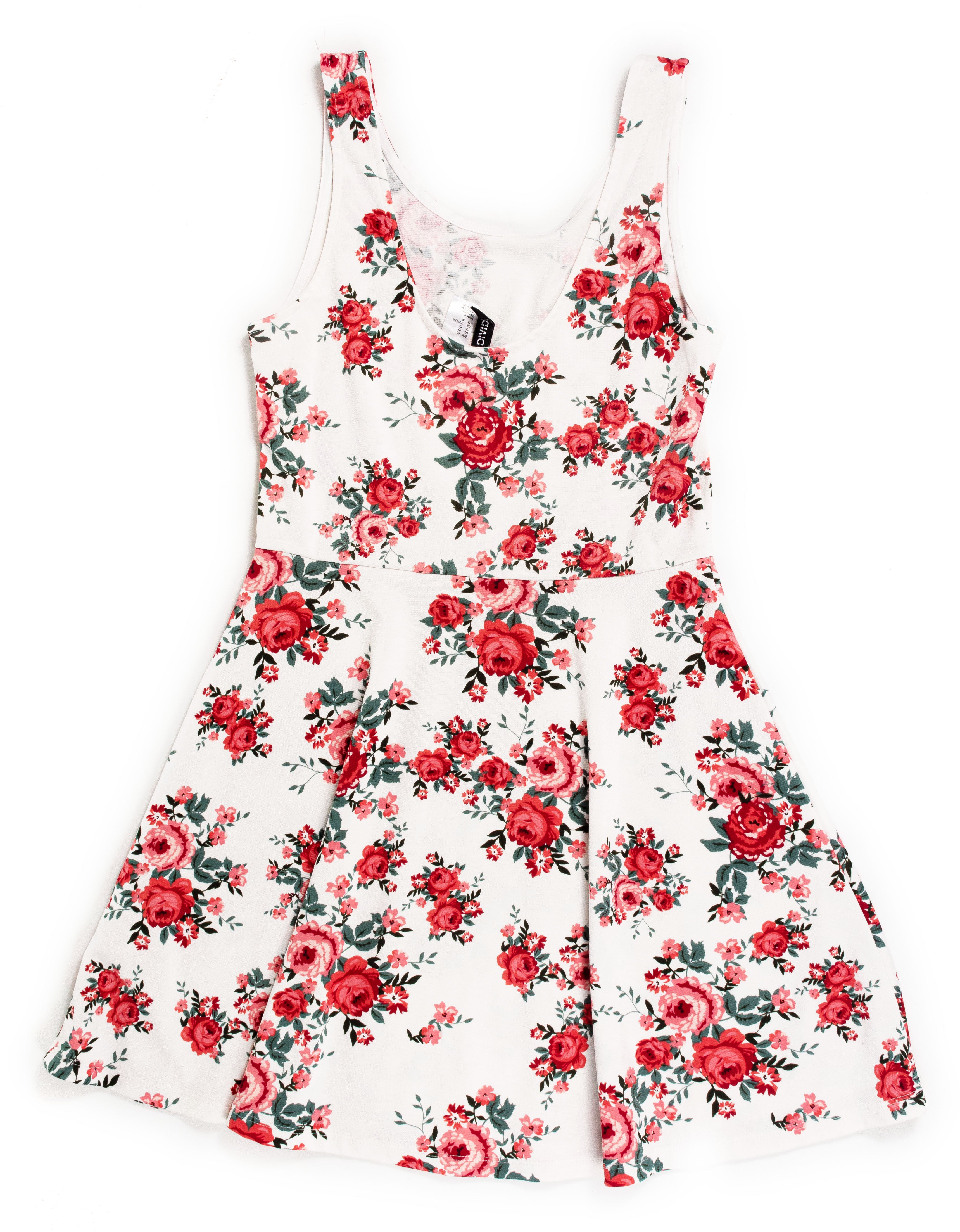 Vestido Corto Informal, Divided - (Talla: M) Blanco/ Flores