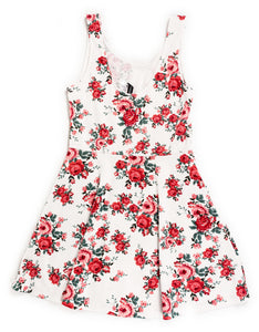 Vestido Corto Informal, Divided - (Talla: M) Blanco/ Flores